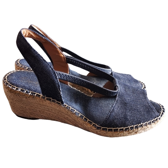 Clarks Denim Espadrilles Wedges 9.5 Sandals Petrina Lulu peep-toe - Picture 4 of 15